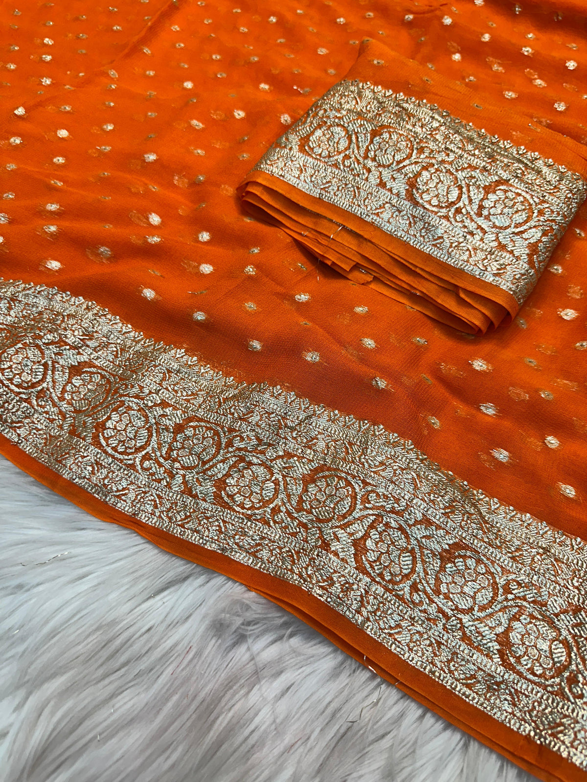 Gorgeous Festive Wear Viscose Georgette Jacquard Zari Weaving Work Fancy Designer Saree
