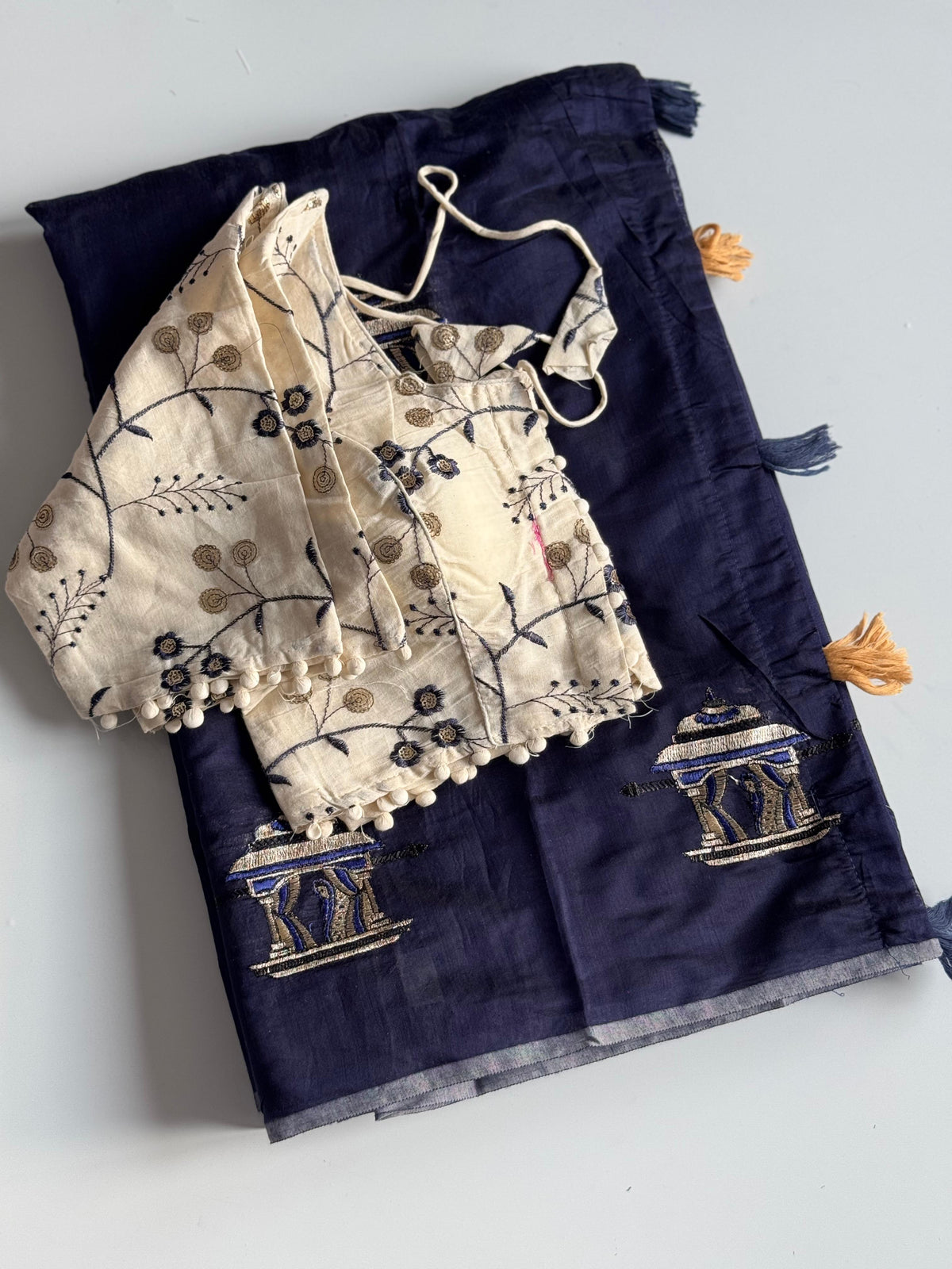 Mellifluous Function Wear Chanderi Cotton Embroidery n Tussels Work Fancy Designer Saree With Stitched Blouse