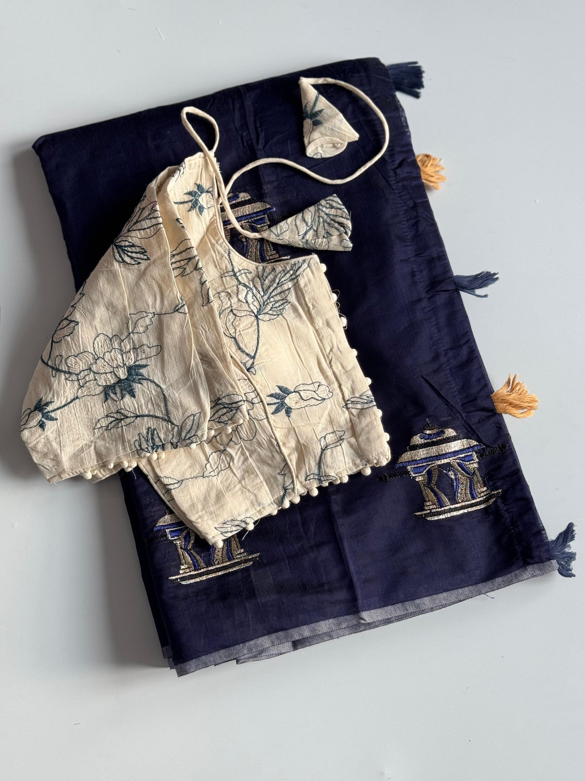 Mellifluous Function Wear Chanderi Cotton Embroidery n Tussels Work Fancy Designer Saree With Stitched Blouse
