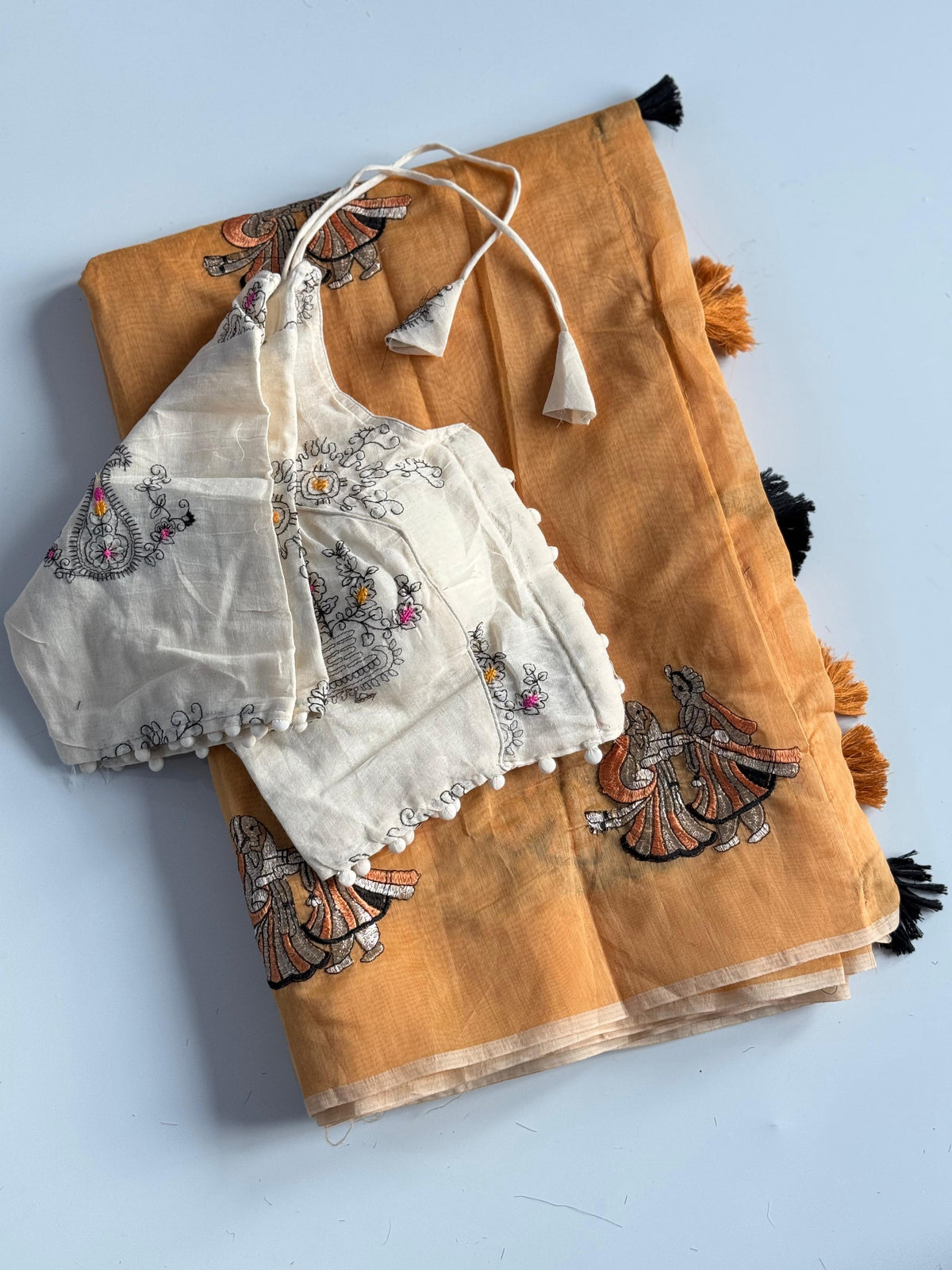 Captivating Party Wear Chanderi Cotton Embroidery n Tussels Work Fancy Designer Saree With Stitched Blouse