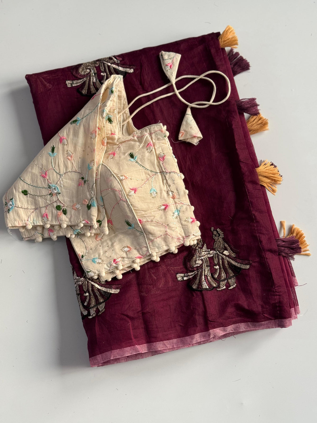 Captivating Party Wear Chanderi Cotton Embroidery n Tussels Work Fancy Designer Saree With Stitched Blouse