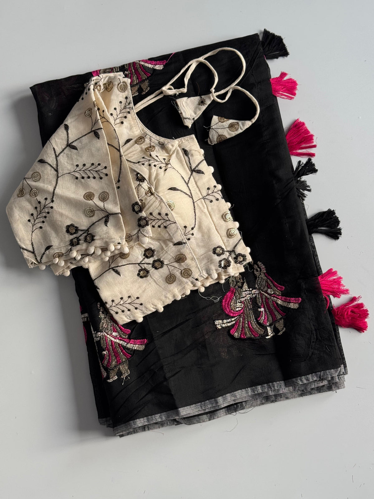 Captivating Party Wear Chanderi Cotton Embroidery n Tussels Work Fancy Designer Saree With Stitched Blouse