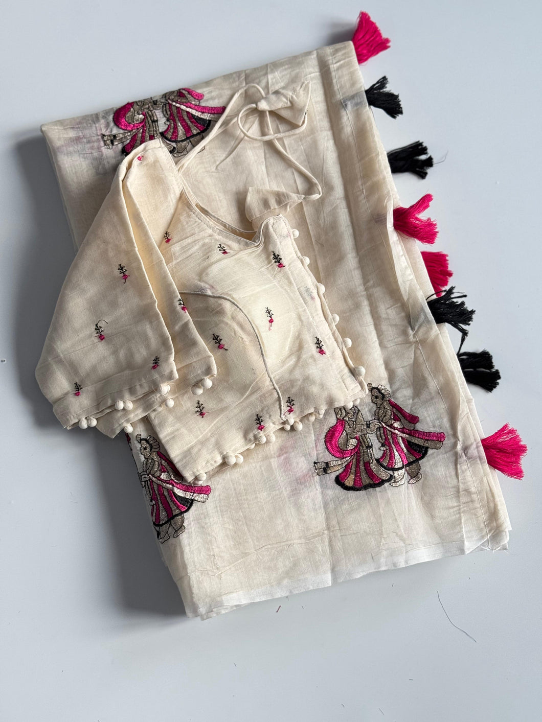 Captivating Party Wear Chanderi Cotton Embroidery n Tussels Work Fancy Designer Saree With Stitched Blouse