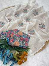 Load image into Gallery viewer, Gratifying Party Wear White Colour Pure Crush Chiffon Embroidery n Sequence Work With Stitched Blouse Fancy Designer Saree
