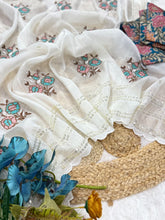 Load image into Gallery viewer, Gratifying Party Wear White Colour Pure Crush Chiffon Embroidery n Sequence Work With Stitched Blouse Fancy Designer Saree
