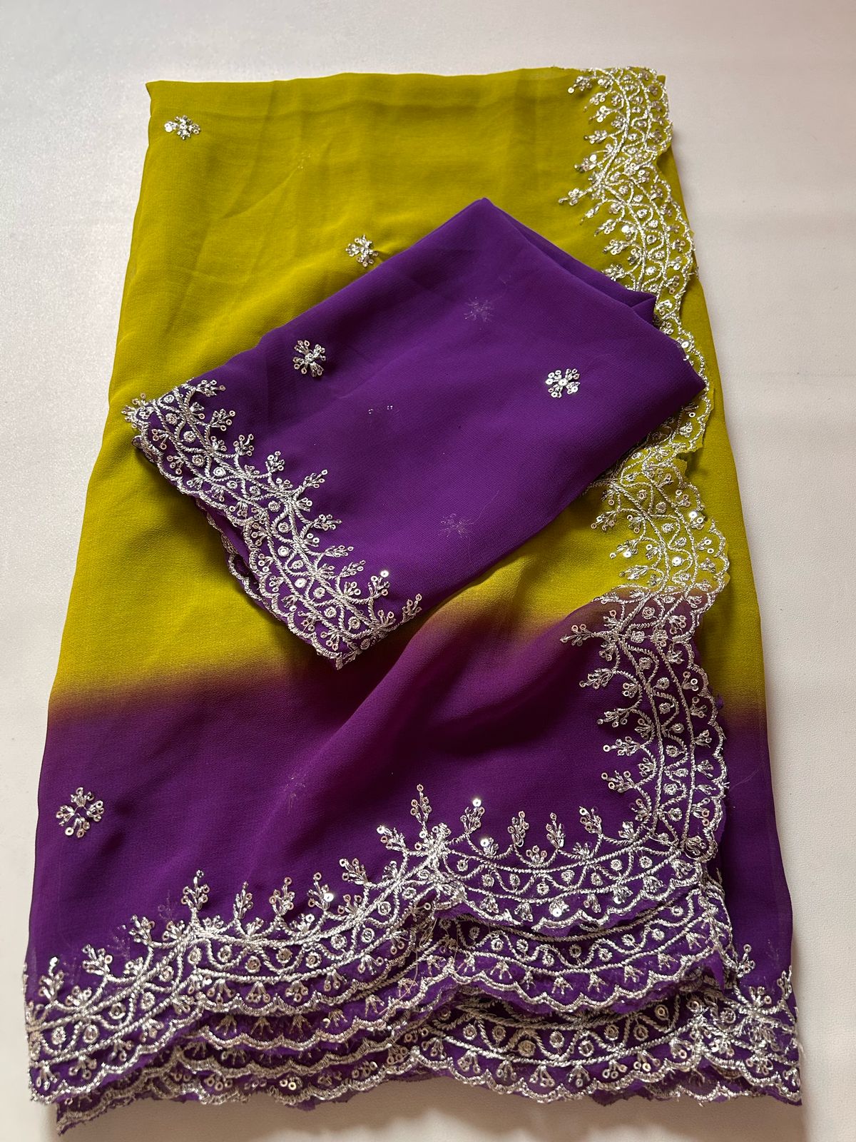 Mellifluous Party Wear Soft Chiffon Silk Sequence Embroidery n Arca Border Work Fancy Designer Saree With Blouse