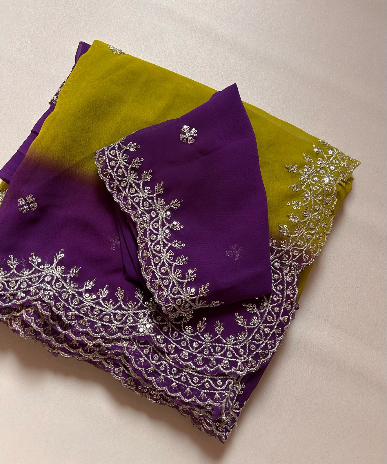 Mellifluous Party Wear Soft Chiffon Silk Sequence Embroidery n Arca Border Work Fancy Designer Saree With Blouse