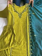 Load image into Gallery viewer, New Wedding Wear Roman Silk Embroidery n Sequence Work Designer Straight Kurta With Trouser n Dupatta Set
