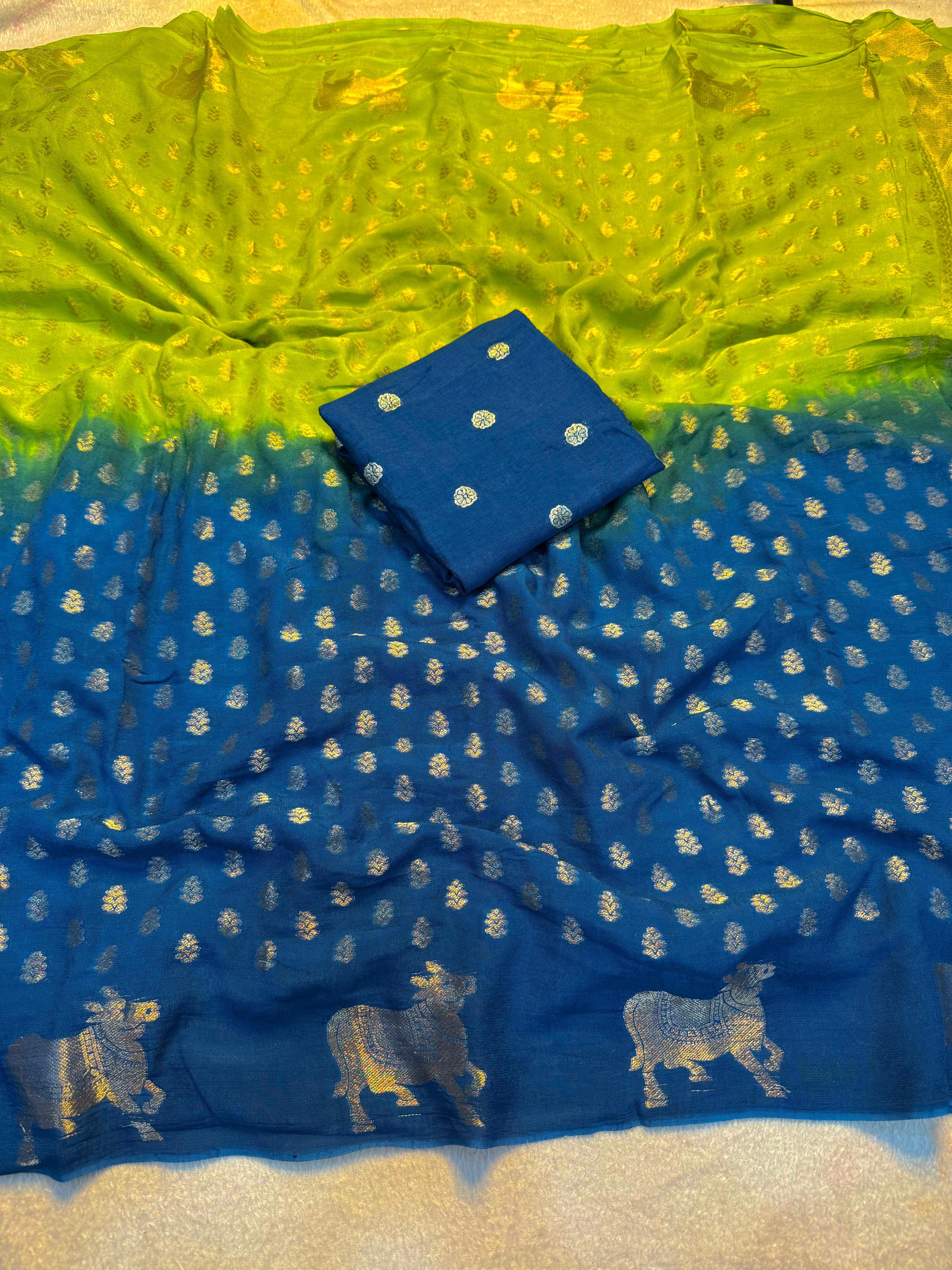 Attractive Party Wear Pure Soft Viscose Dola Crape Silk Zari Chit Palllu n Pichwari Border Fancy Designer Saree With Blouse