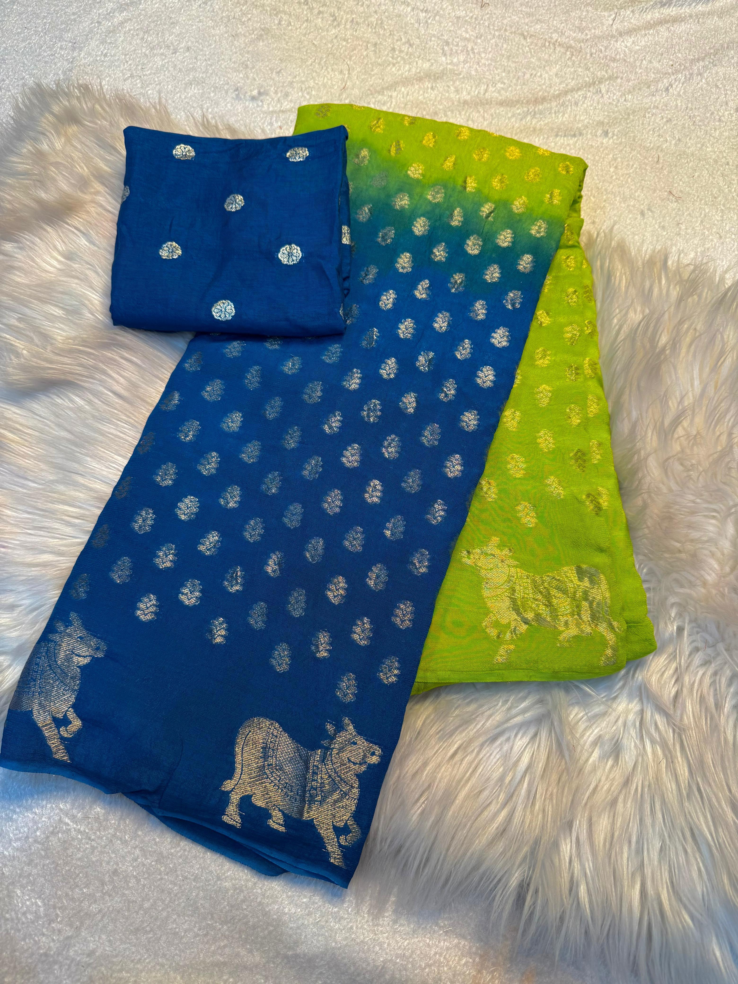 Attractive Party Wear Pure Soft Viscose Dola Crape Silk Zari Chit Palllu n Pichwari Border Fancy Designer Saree With Blouse