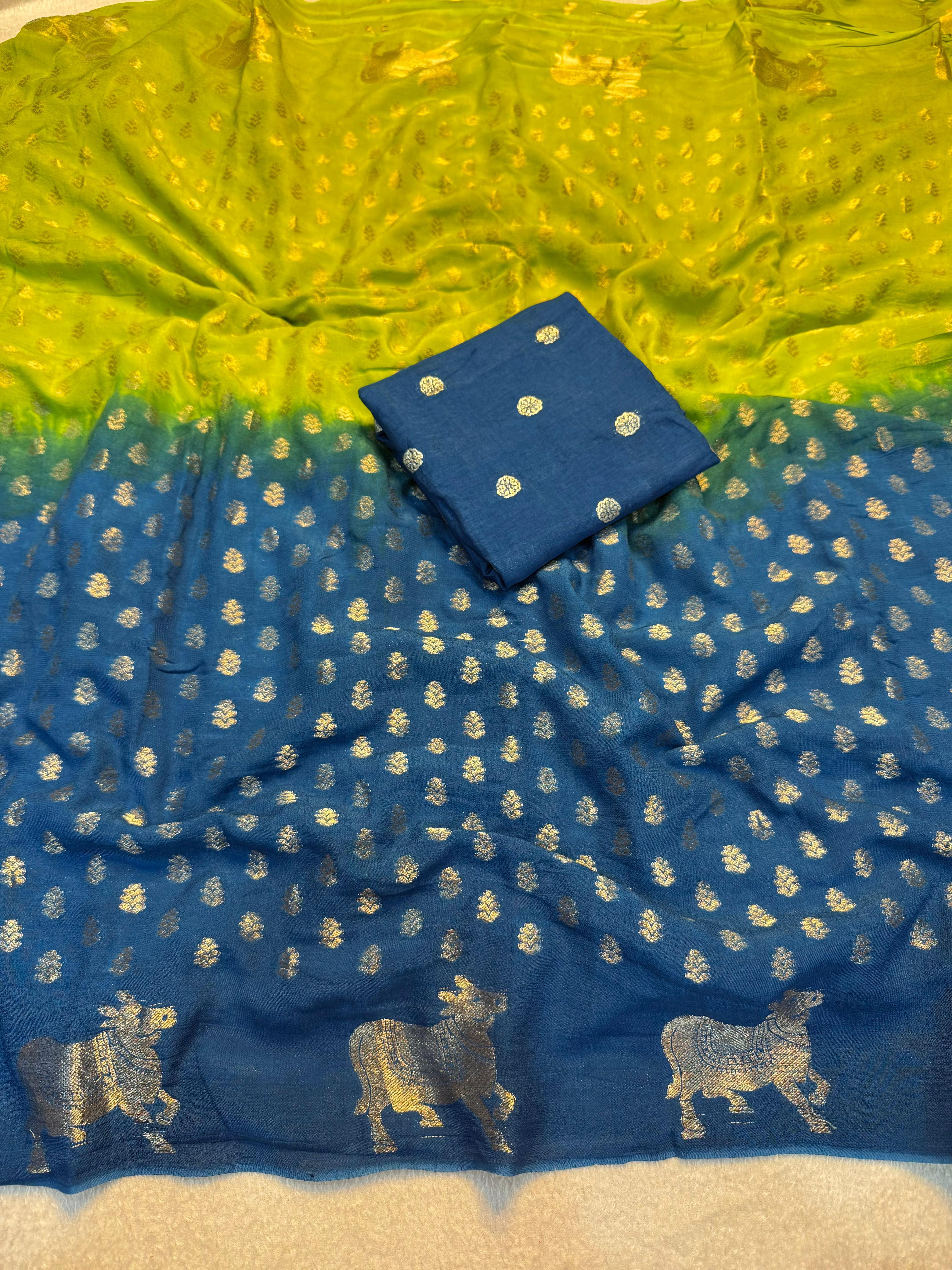 Attractive Party Wear Pure Soft Viscose Dola Crape Silk Zari Chit Palllu n Pichwari Border Fancy Designer Saree With Blouse