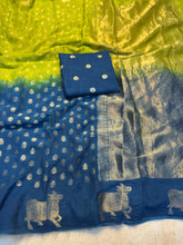 Load image into Gallery viewer, Attractive Party Wear Pure Soft Viscose Dola Crape Silk Zari Chit Palllu n Pichwari Border Fancy Designer Saree With Blouse
