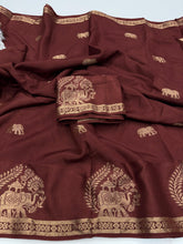 Load image into Gallery viewer, Quintessential Pure Soft Viscose Fabric Golden Zari Jacquard Work Fancy Designer Saree With Blouse
