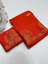 Load image into Gallery viewer, Quintessential Pure Soft Viscose Fabric Golden Zari Jacquard Work Fancy Designer Saree With Blouse
