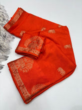 Load image into Gallery viewer, Quintessential Pure Soft Viscose Fabric Golden Zari Jacquard Work Fancy Designer Saree With Blouse
