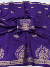 Load image into Gallery viewer, Quintessential Pure Soft Viscose Fabric Golden Zari Jacquard Work Fancy Designer Saree With Blouse
