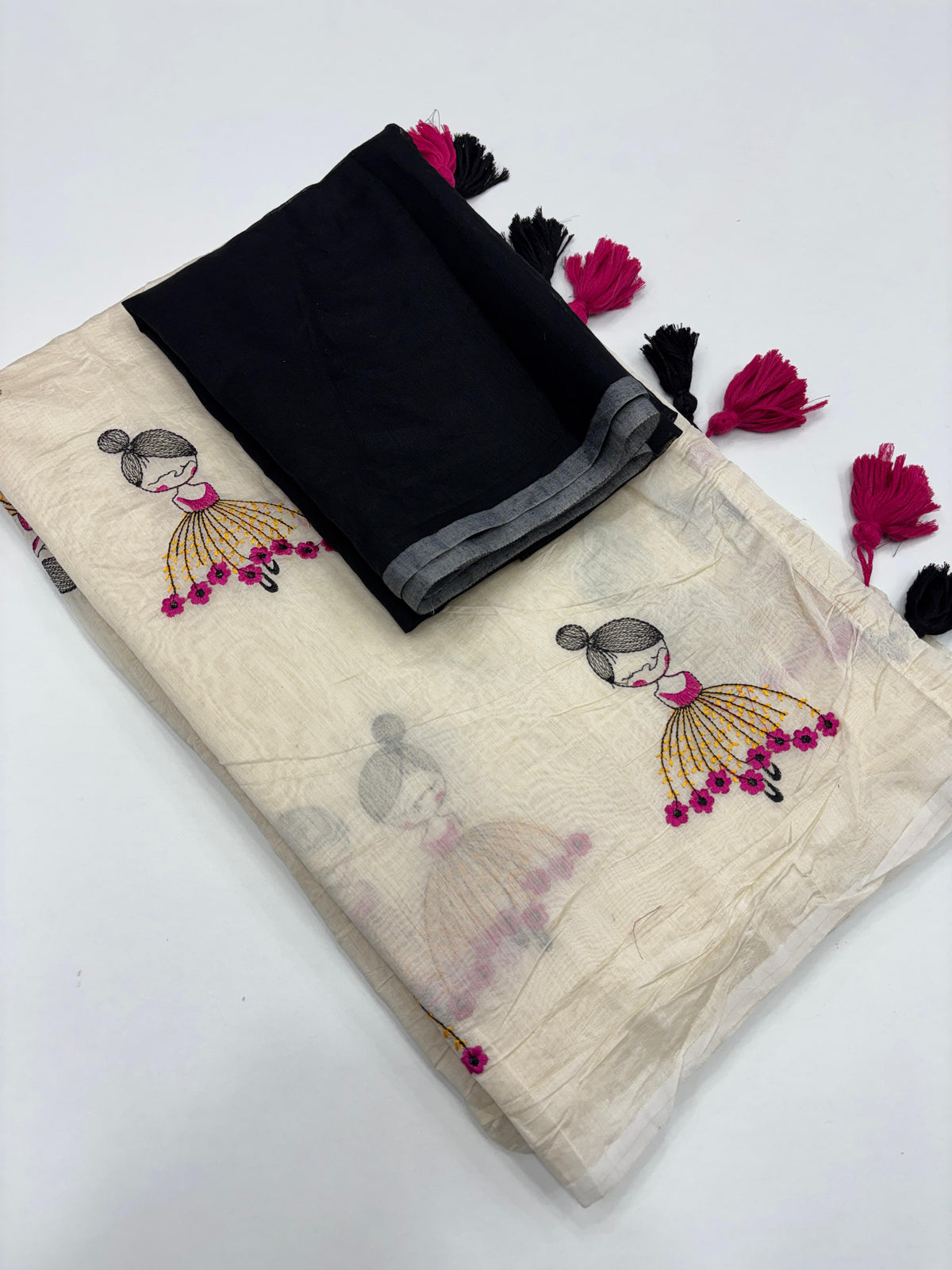 New Function Wear Chanderi Cotton Embroidery n Tussels Work Fancy Designer Saree With Blouse Piece
