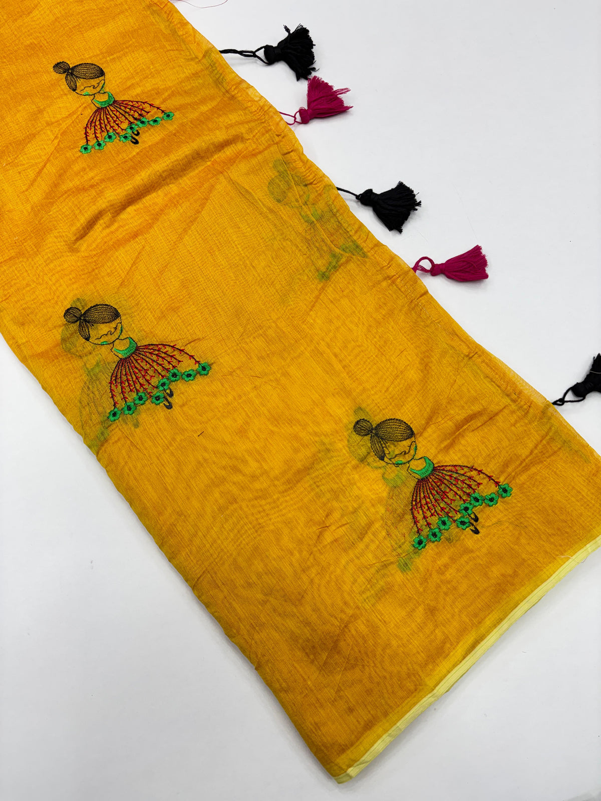 New Function Wear Chanderi Cotton Embroidery n Tussels Work Fancy Designer Saree With Blouse Piece