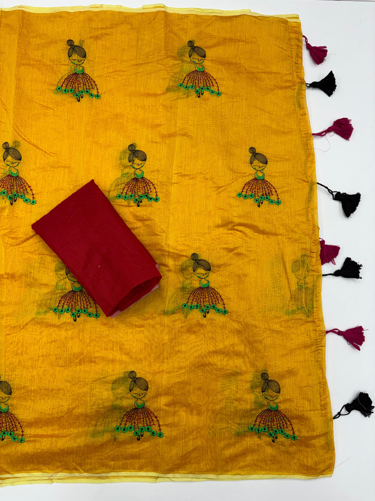 New Function Wear Chanderi Cotton Embroidery n Tussels Work Fancy Designer Saree With Blouse Piece