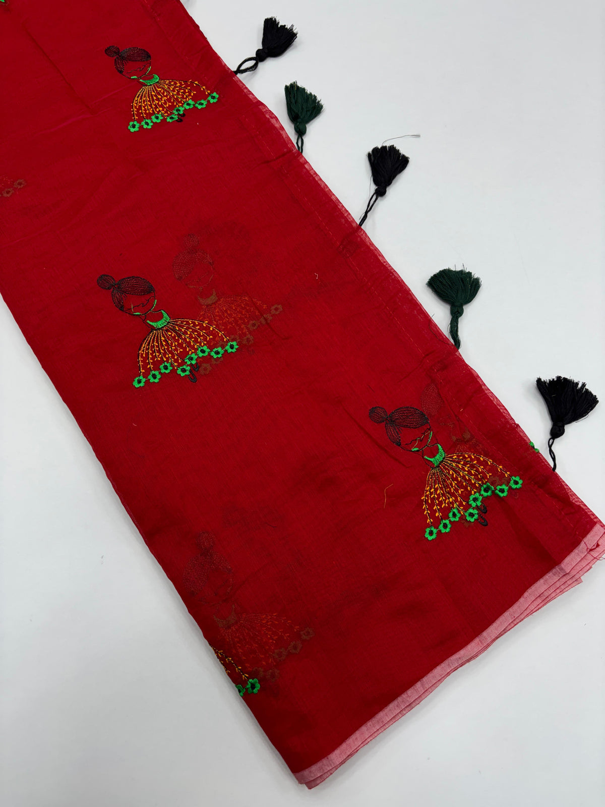 New Function Wear Chanderi Cotton Embroidery n Tussels Work Fancy Designer Saree With Blouse Piece