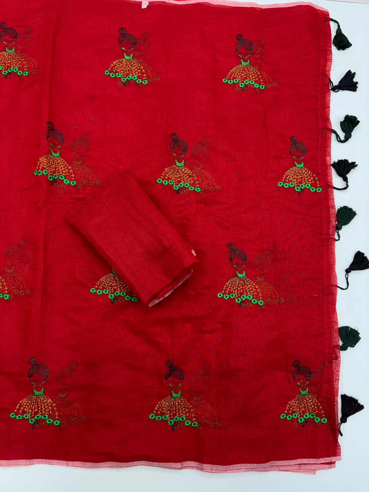 New Function Wear Chanderi Cotton Embroidery n Tussels Work Fancy Designer Saree With Blouse Piece