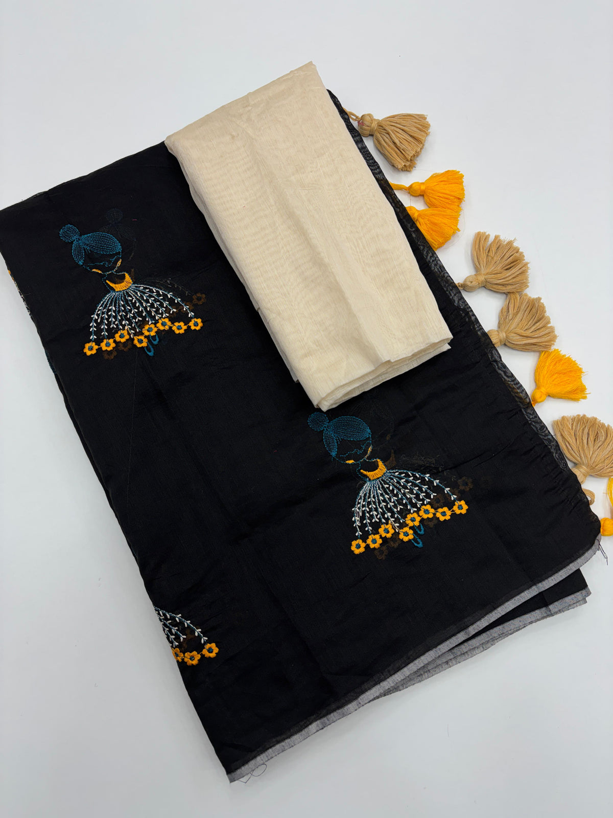 New Function Wear Chanderi Cotton Embroidery n Tussels Work Fancy Designer Saree With Blouse Piece