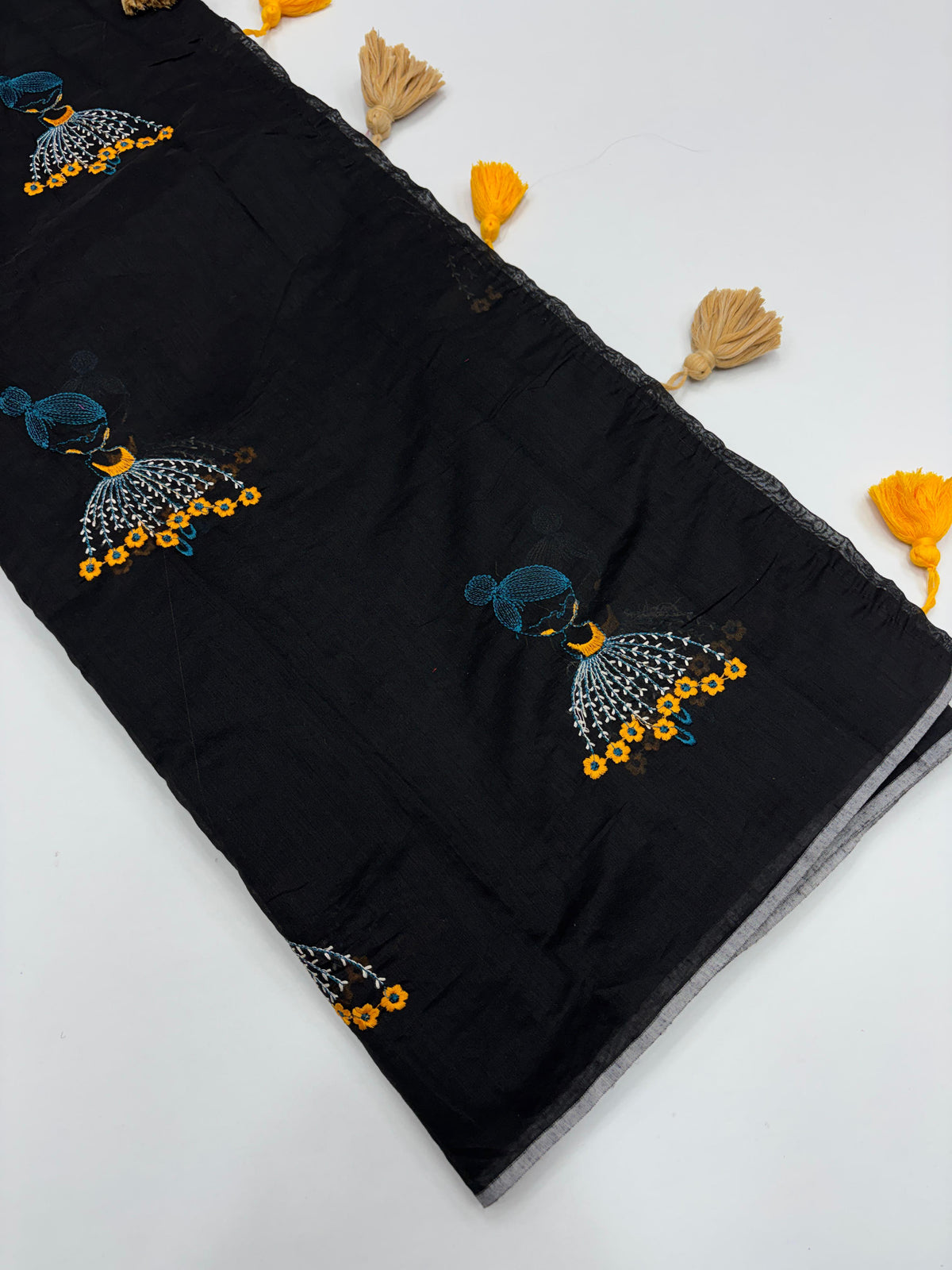 New Function Wear Chanderi Cotton Embroidery n Tussels Work Fancy Designer Saree With Blouse Piece