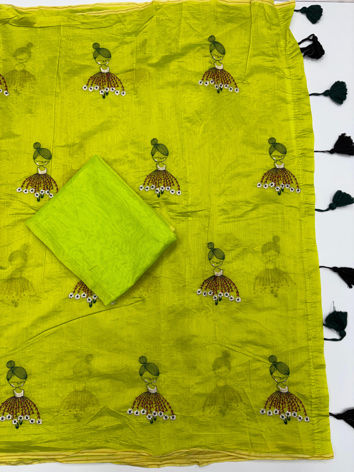 New Function Wear Chanderi Cotton Embroidery n Tussels Work Fancy Designer Saree With Blouse Piece