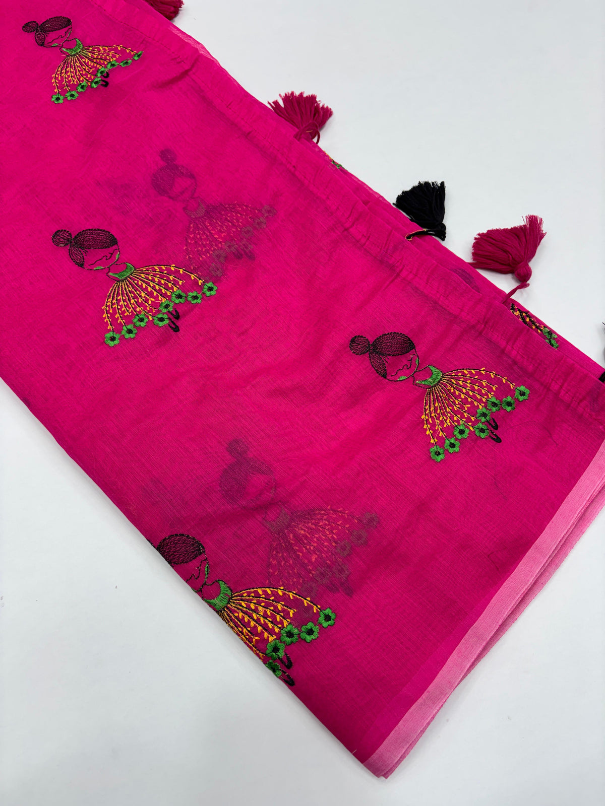 New Function Wear Chanderi Cotton Embroidery n Tussels Work Fancy Designer Saree With Blouse Piece