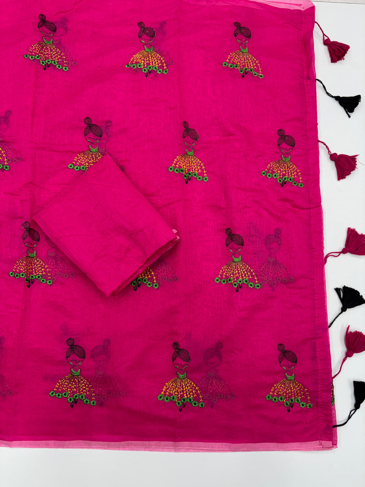 New Function Wear Chanderi Cotton Embroidery n Tussels Work Fancy Designer Saree With Blouse Piece
