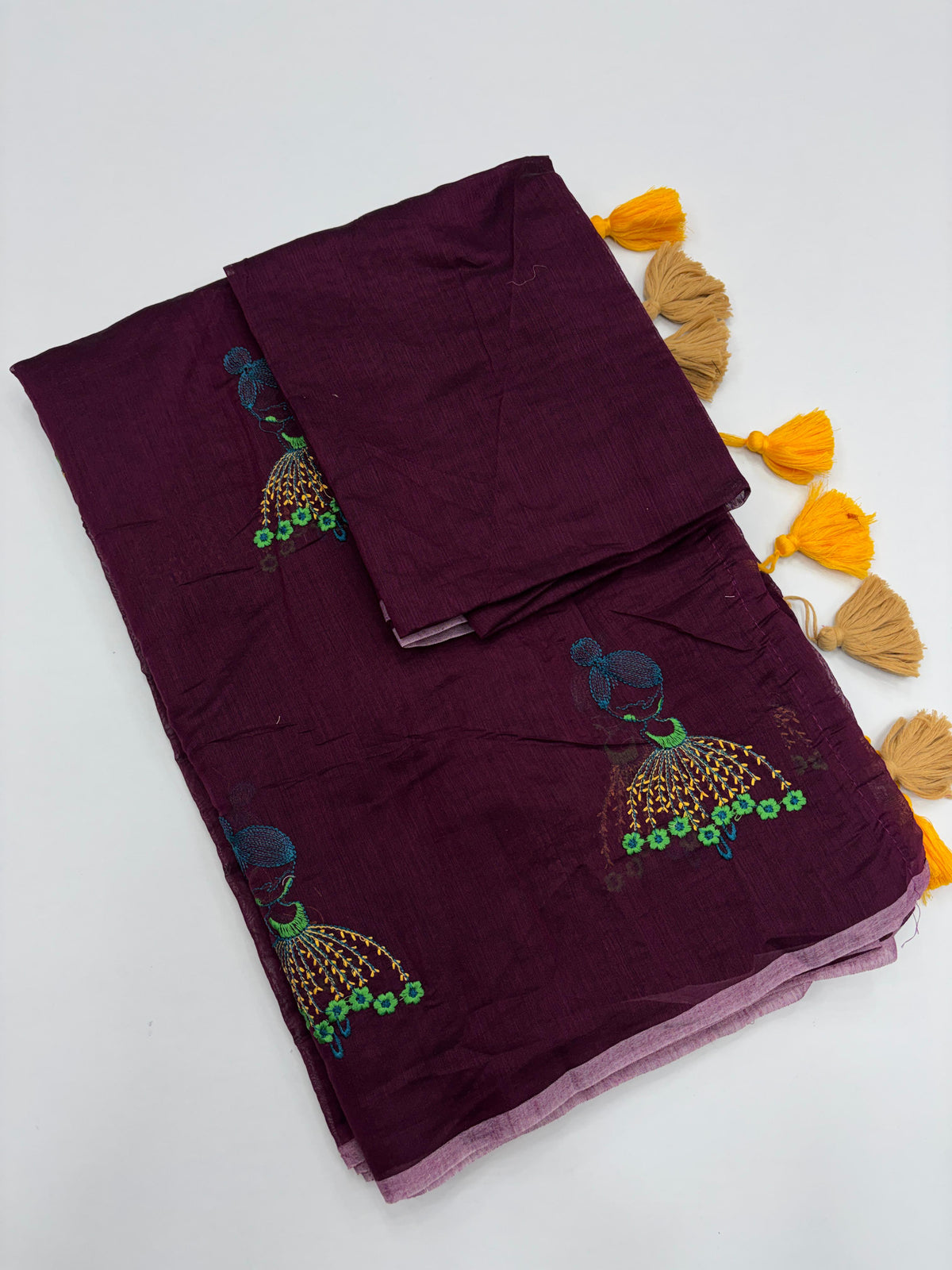 New Function Wear Chanderi Cotton Embroidery n Tussels Work Fancy Designer Saree With Blouse Piece