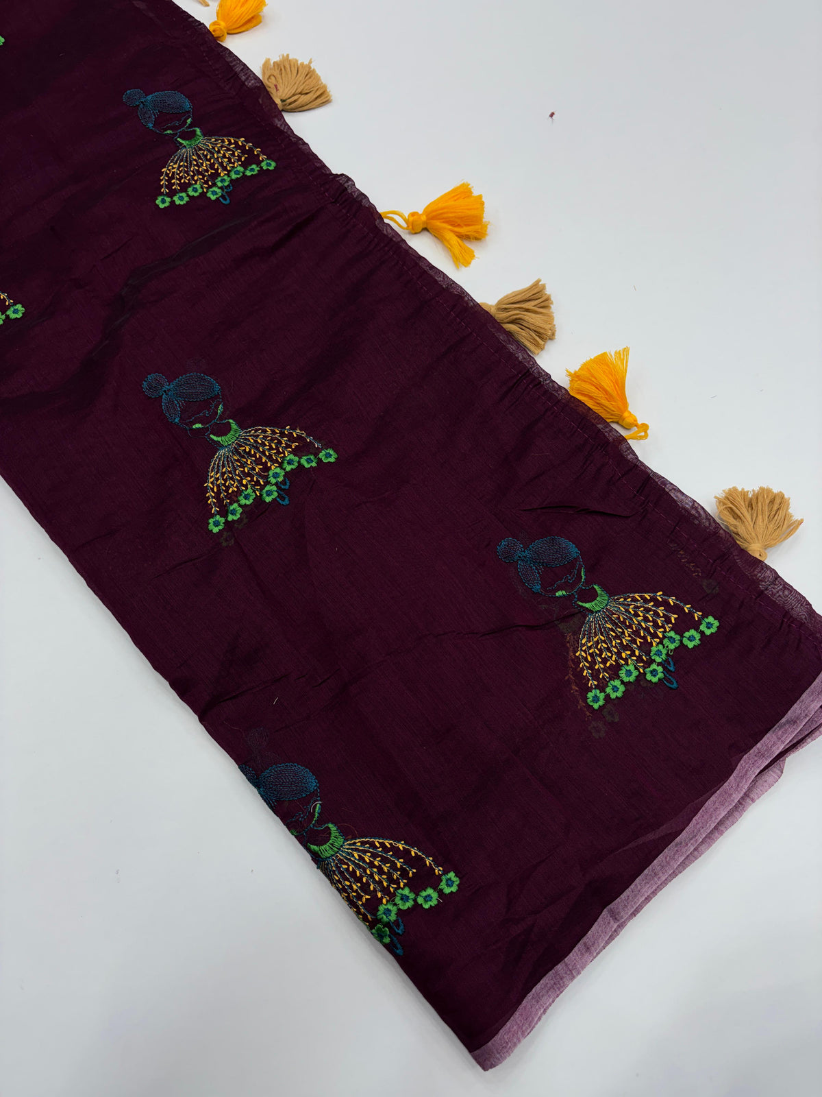 New Function Wear Chanderi Cotton Embroidery n Tussels Work Fancy Designer Saree With Blouse Piece