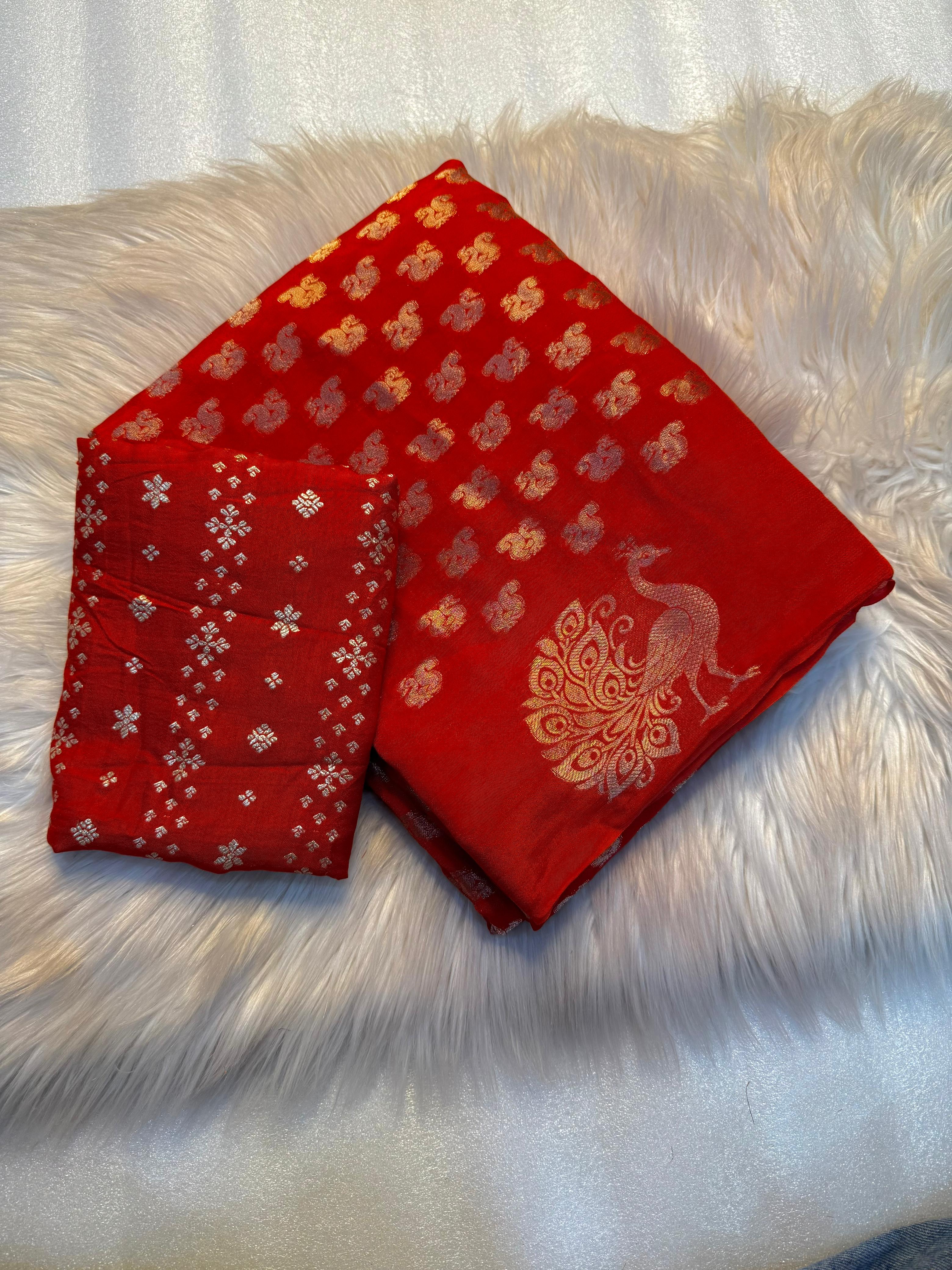 New Wedding Wear Pure Soft Viscose Dola Crape Silk Jacquard Zari Chit Palllu Work Fancy Designer Saree With Blouse