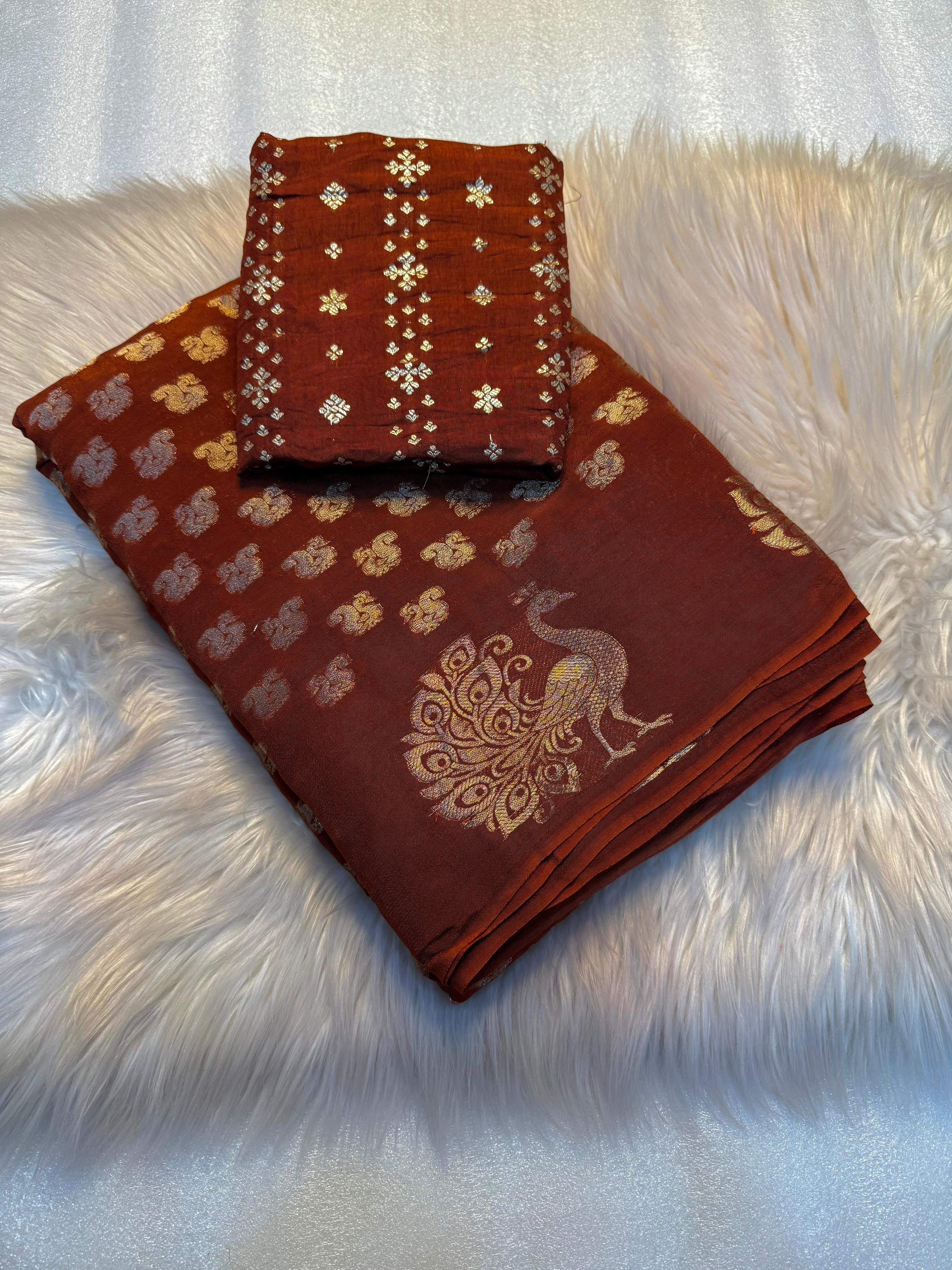New Wedding Wear Pure Soft Viscose Dola Crape Silk Jacquard Zari Chit Palllu Work Fancy Designer Saree With Blouse