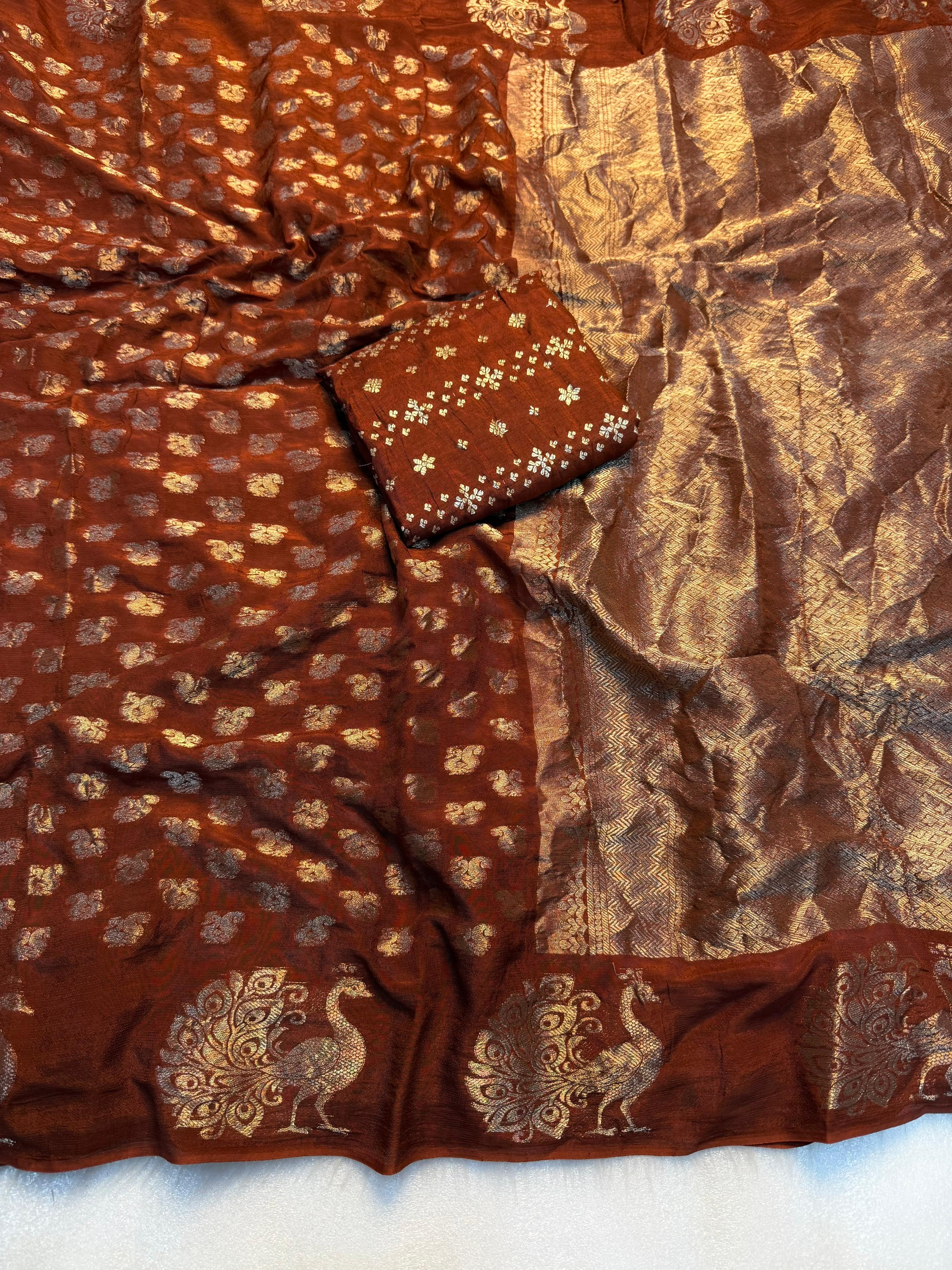 New Wedding Wear Pure Soft Viscose Dola Crape Silk Jacquard Zari Chit Palllu Work Fancy Designer Saree With Blouse