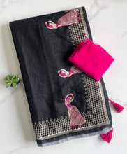Load image into Gallery viewer, Mellifluous Party Wear Chanderi Cotton Embroidery n Tussels Work Fancy Designer Saree For Women
