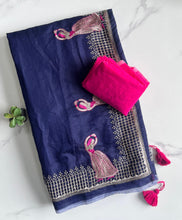 Load image into Gallery viewer, Mellifluous Party Wear Chanderi Cotton Embroidery n Tussels Work Fancy Designer Saree For Women
