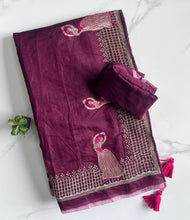 Load image into Gallery viewer, Mellifluous Party Wear Chanderi Cotton Embroidery n Tussels Work Fancy Designer Saree For Women
