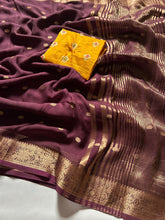 Load image into Gallery viewer, Attractive Function Wear Pure Viscose Crape Silk Buti Design Zari Work Fancy Saree With Contrast Blouse
