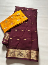 Load image into Gallery viewer, Attractive Function Wear Pure Viscose Crape Silk Buti Design Zari Work Fancy Saree With Contrast Blouse
