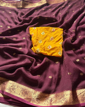 Load image into Gallery viewer, Attractive Function Wear Pure Viscose Crape Silk Buti Design Zari Work Fancy Saree With Contrast Blouse
