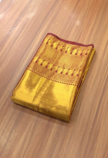 New Wedding Wear Kanjivaram Silk Golden n Marron Color Zari Weaving Fancy Designer Saree With Blouse