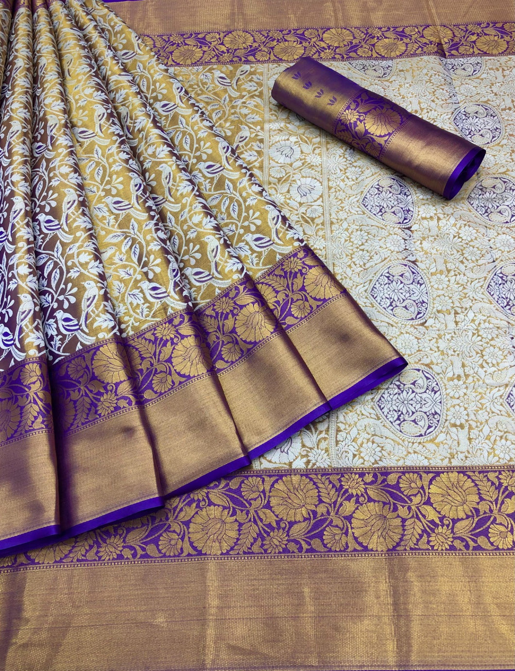 New Wedding Wear Purple Color Kanjiviram Silk Pure Zari Weaving with Beautiful Meena Weaving Saree