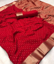Load image into Gallery viewer, New Wedding Wear Georgette Gold Zari Weaving With Rich Weaving Pallu Fancy Designer Saree
