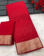 Load image into Gallery viewer, New Wedding Wear Georgette Gold Zari Weaving With Rich Weaving Pallu Fancy Designer Saree
