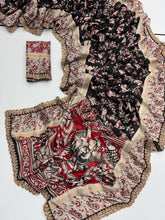 Load image into Gallery viewer, New Function Wear Black Color Viscose Georgette Kalamkari Print Fancy Designer Saree Design
