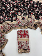 Load image into Gallery viewer, New Function Wear Black Color Viscose Georgette Kalamkari Print Fancy Designer Saree Design
