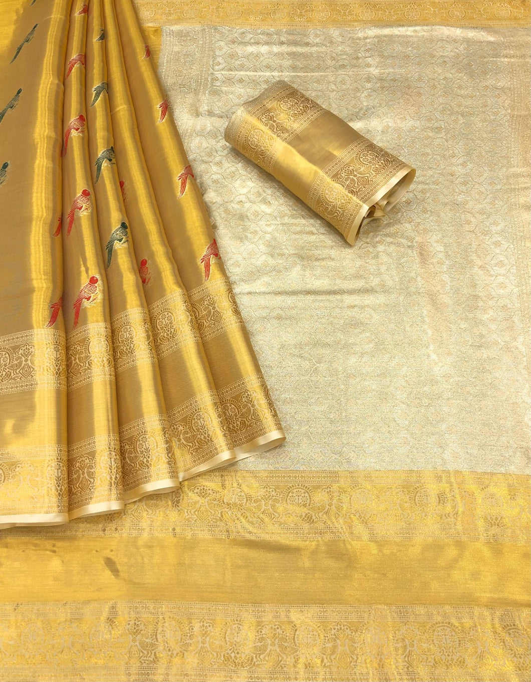 New Wedding Wear Golden Colour Kanjiviram Silk Pure Zari Weaving with Beautiful Meena Weaving Saree Vendor vastrang.in