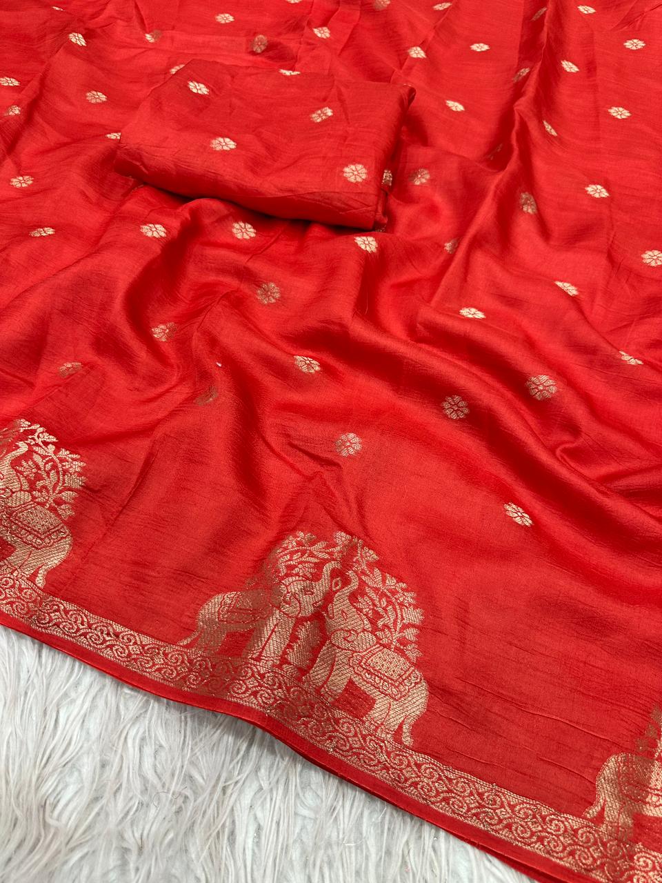 Surpassing Pure Soft Viscose Jute Zari Jacquard Weaving Work Fancy Designer Saree With Staring Blouse Piece
