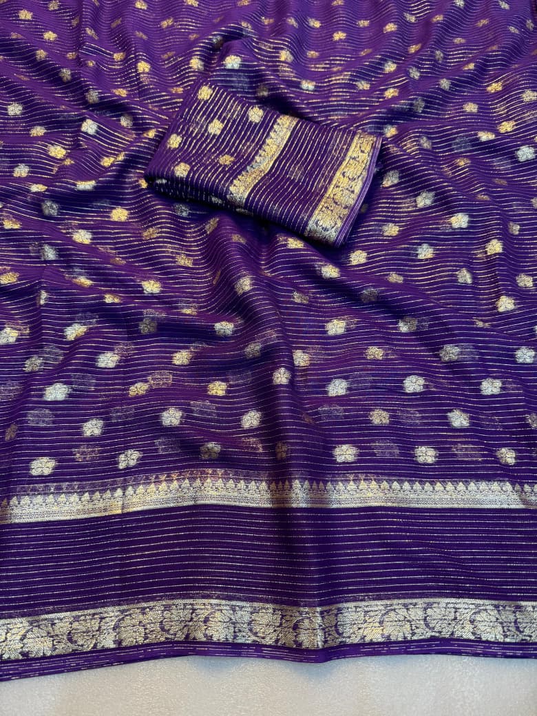 New Wedding Wear Viscose Georgette Jacquard Zari Weaving Work Fancy Designer Saree